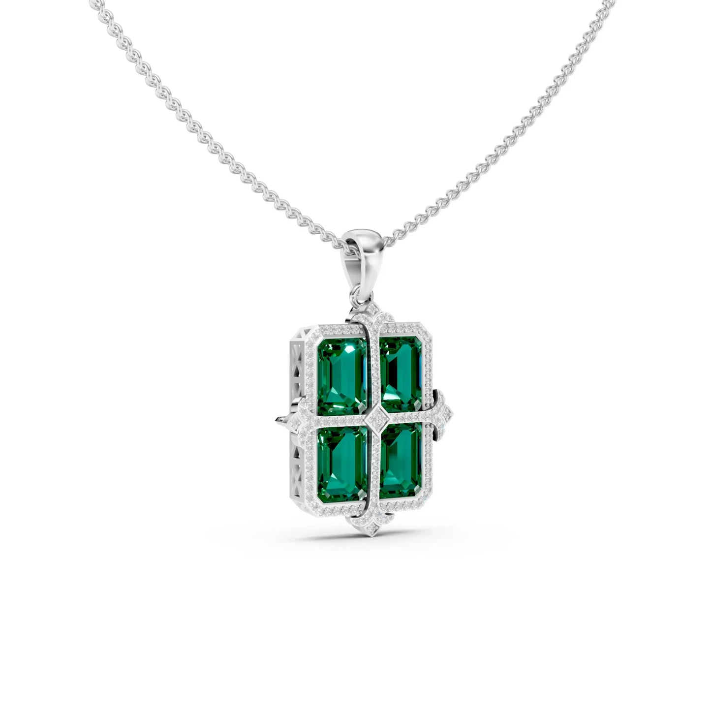 Emerald-Cut Quad Green Pendant White Gold