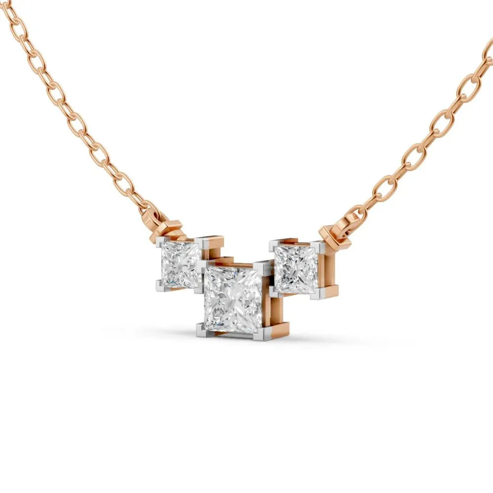 Princess-Cut Three Stone Lab Diamond Necklace Rose Gold 