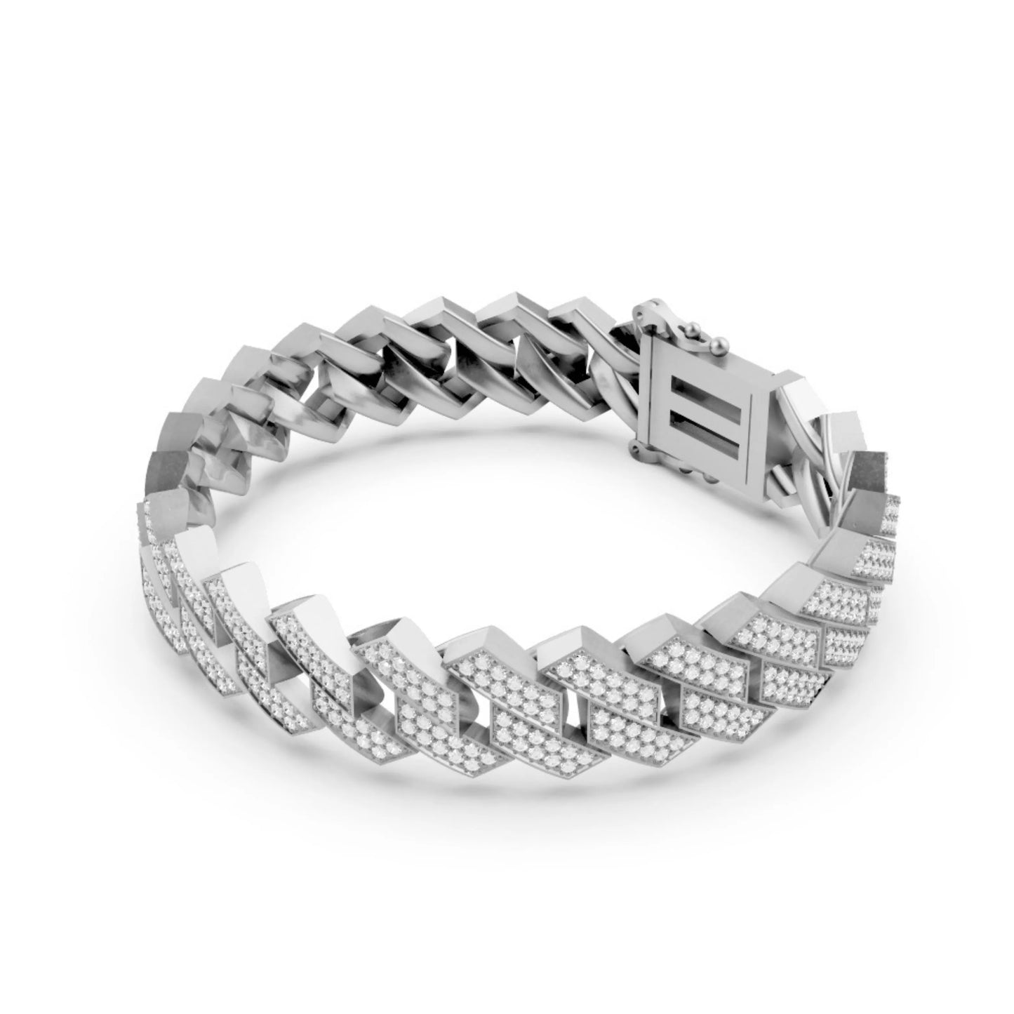 Wide Link Diamond Bracelet White Gold