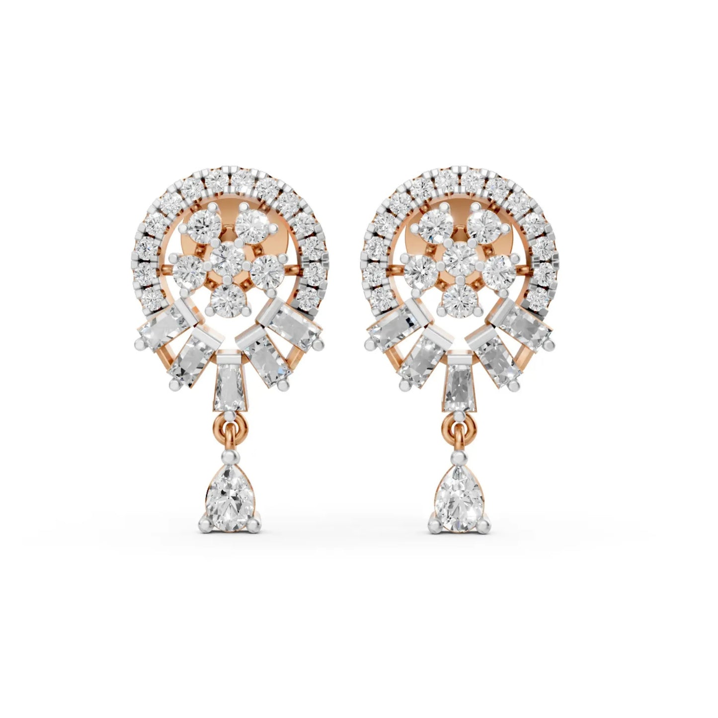 Multi-Cut Diamond Drop Earrings Rose Gold