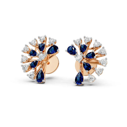 Bold Pear-Shaped Blue Color Stone Earrings Rose Gold