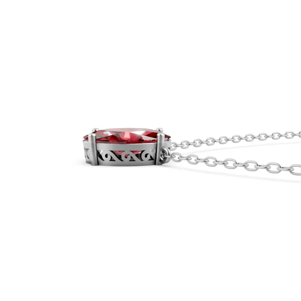 Oval-Cut Red Color Stone Solitaire Necklace White Gold