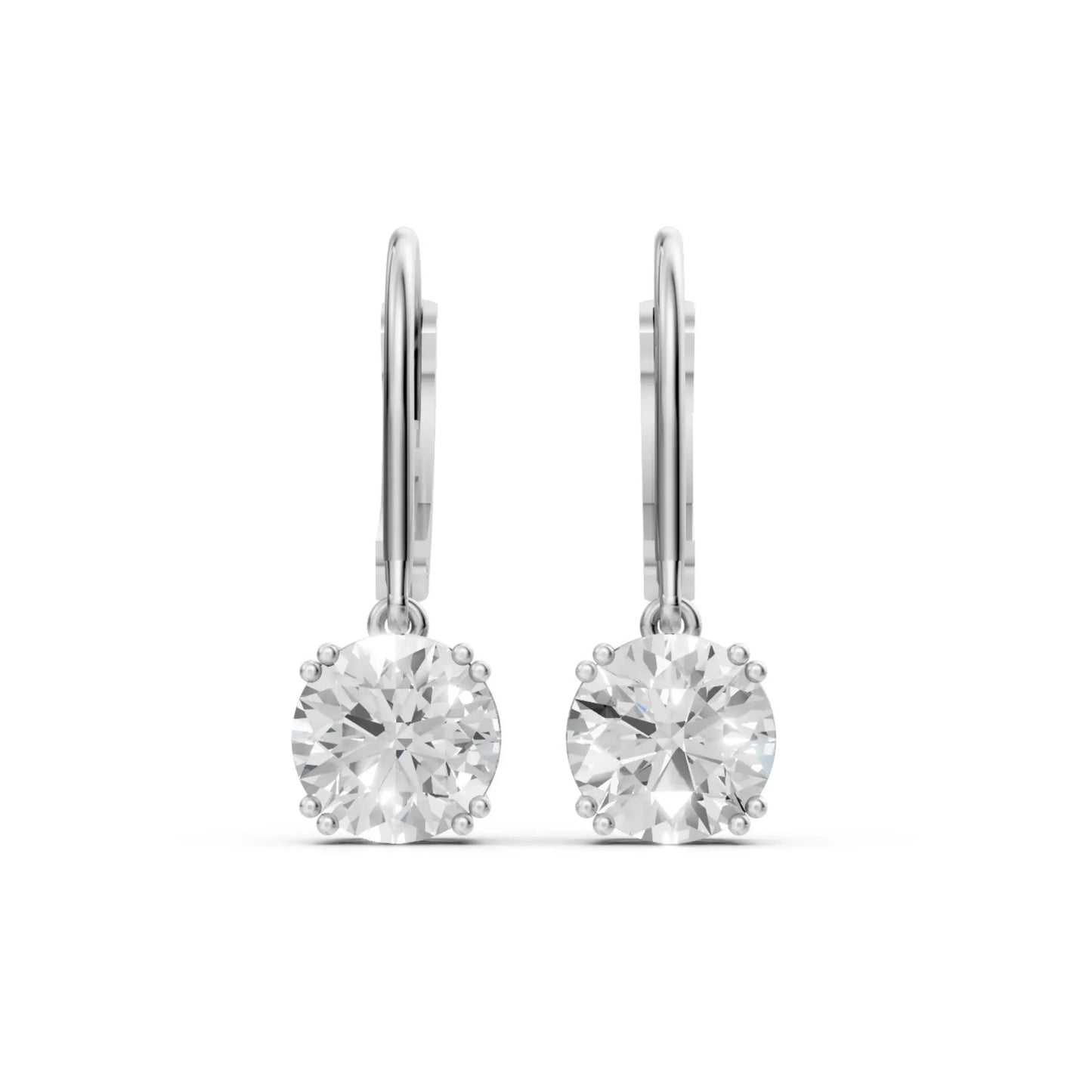 Round Solitaire Drop Earrings White Gold 