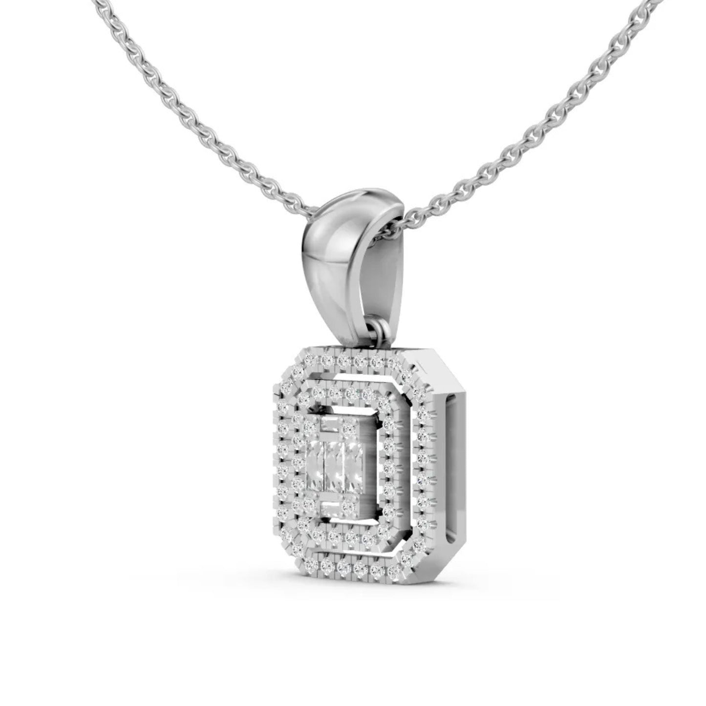 Emerald Halo Pendant White Gold