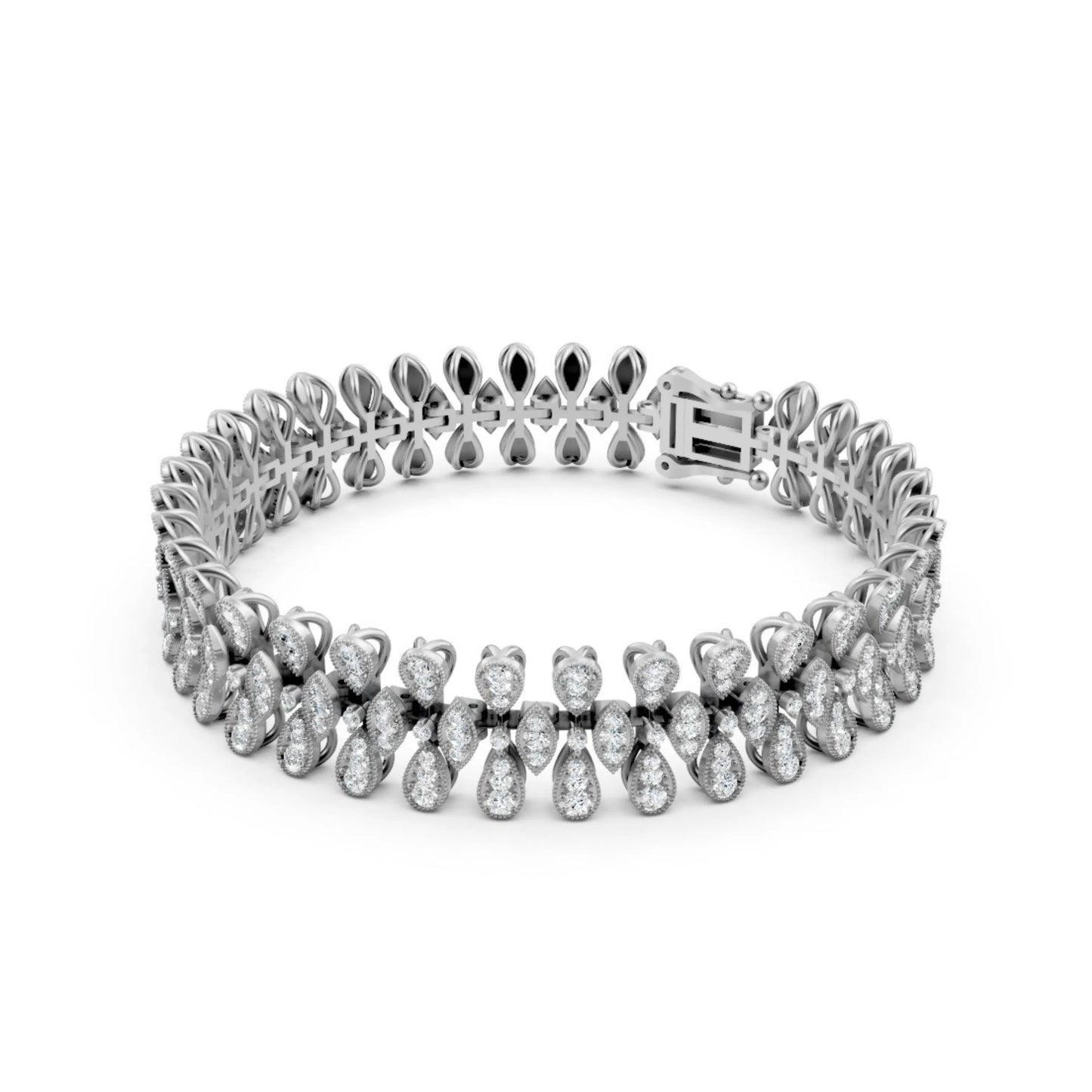 Diamond Leaf-Link Bracelet White Gold