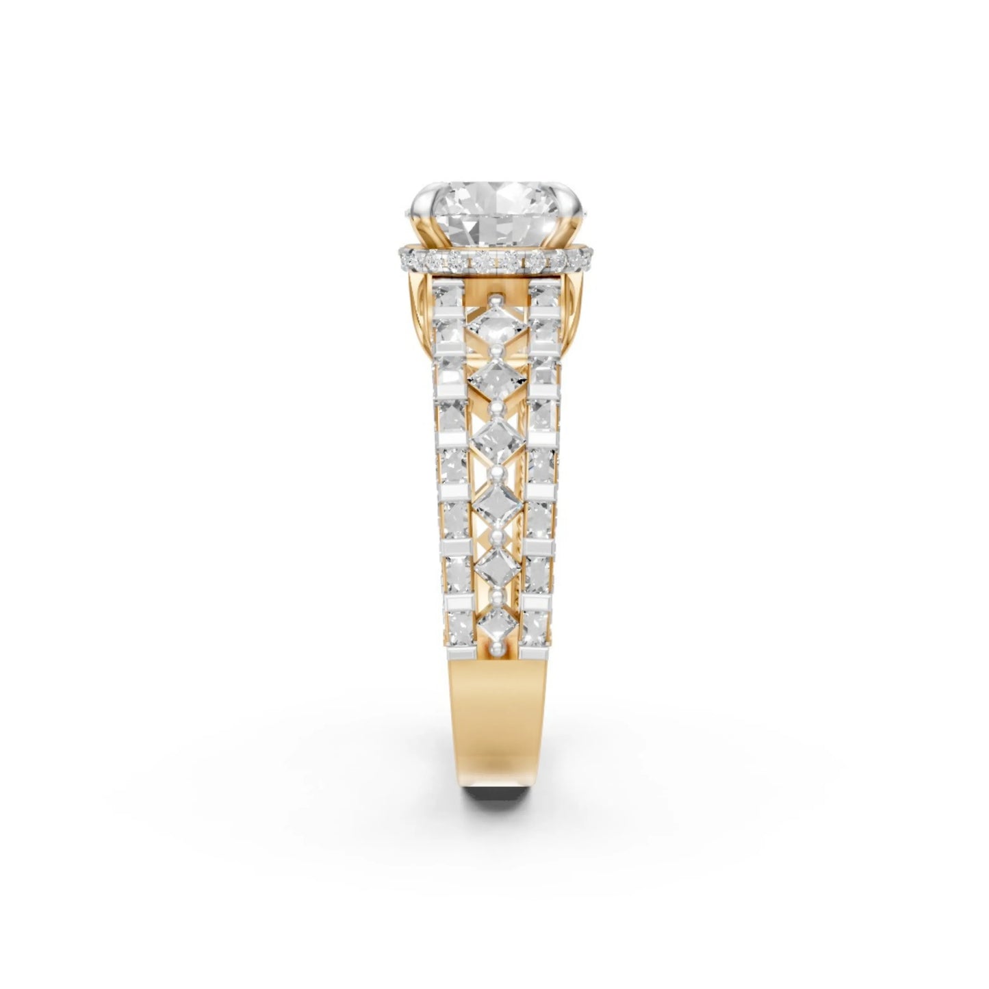 Double Halo Rose Ring Yellow Gold