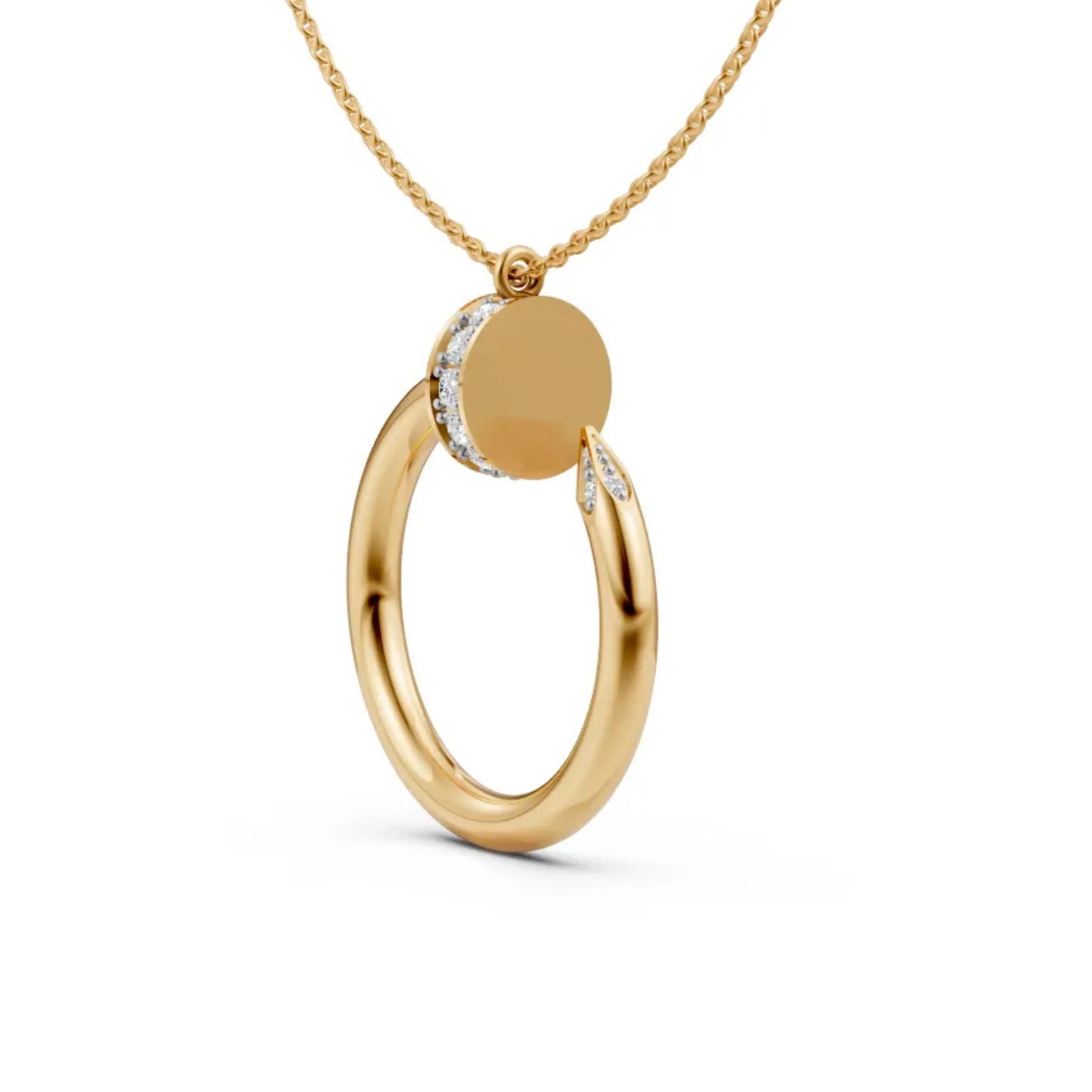 Open Circle Diamond Pendant Yellow Gold