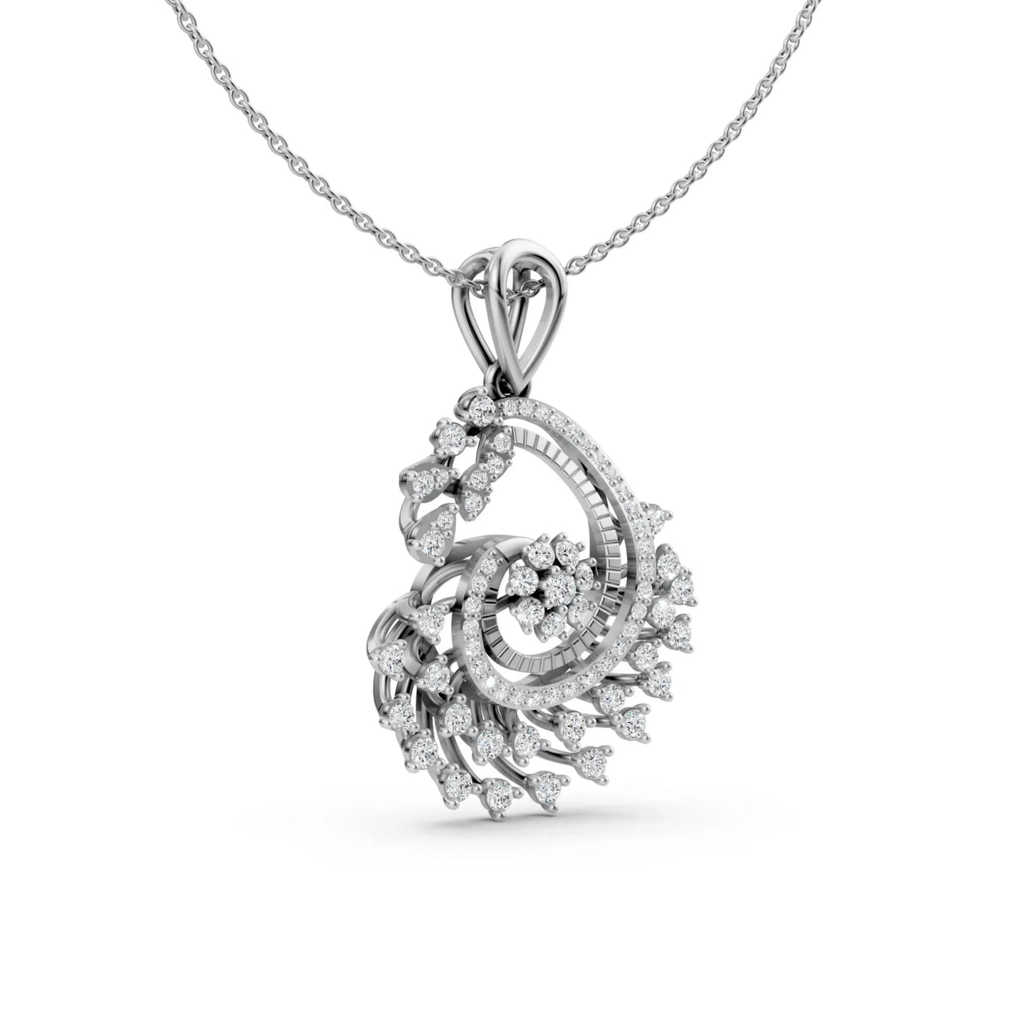 Floral Spiral Diamond Pendant White Gold