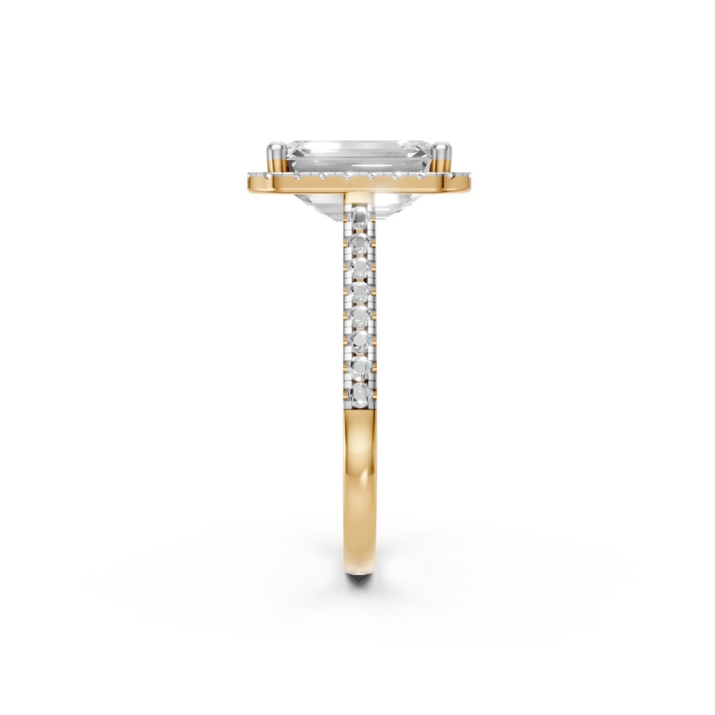 Halo Emerald-Cut Diamond Ring Yellow Gold