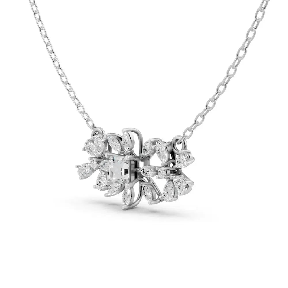 Floral Cluster Lab Diamond Necklace White Gold