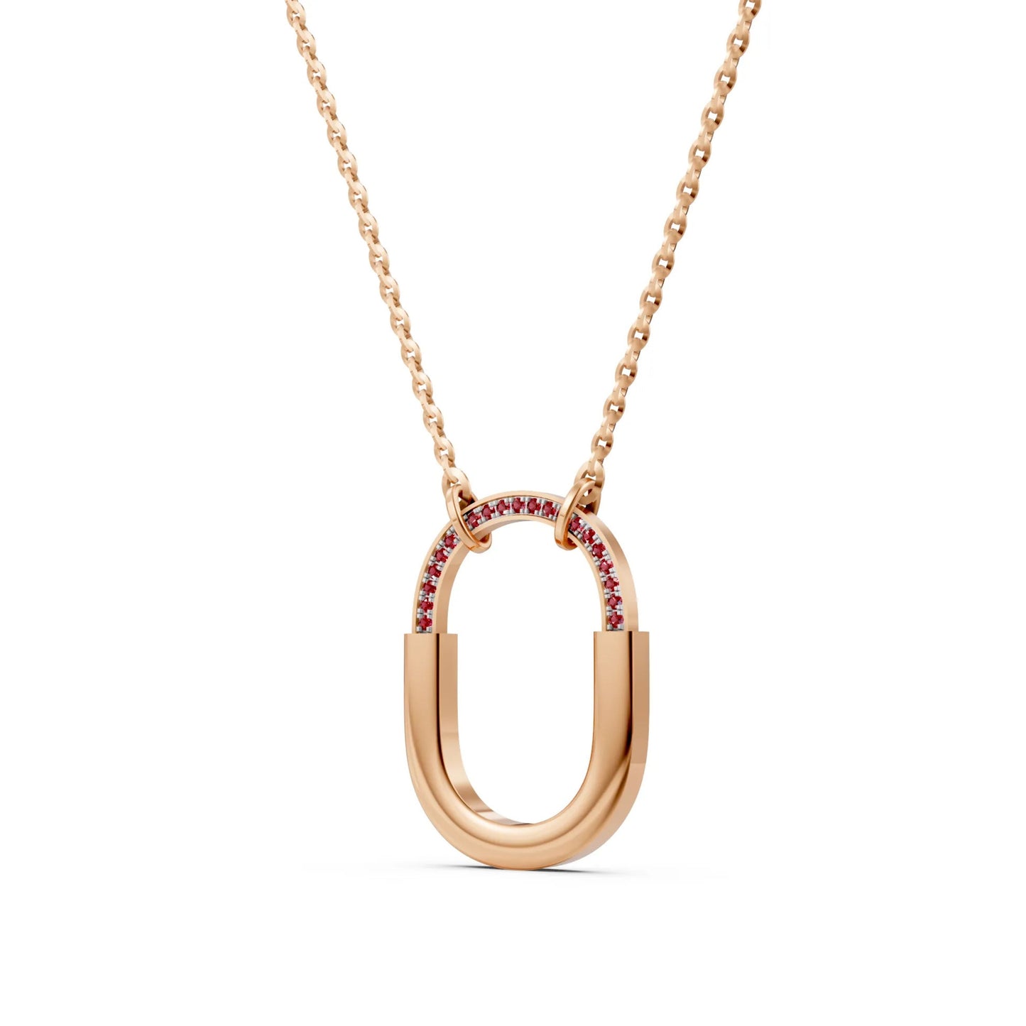 Ruby-Accented Geometric Link Necklace Rose Gold