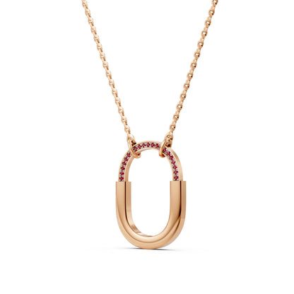 Ruby-Accented Geometric Link Necklace Rose Gold