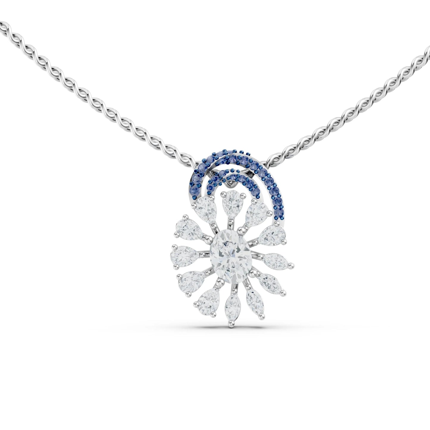 Floral Sapphire Diamond Pendant White Gold