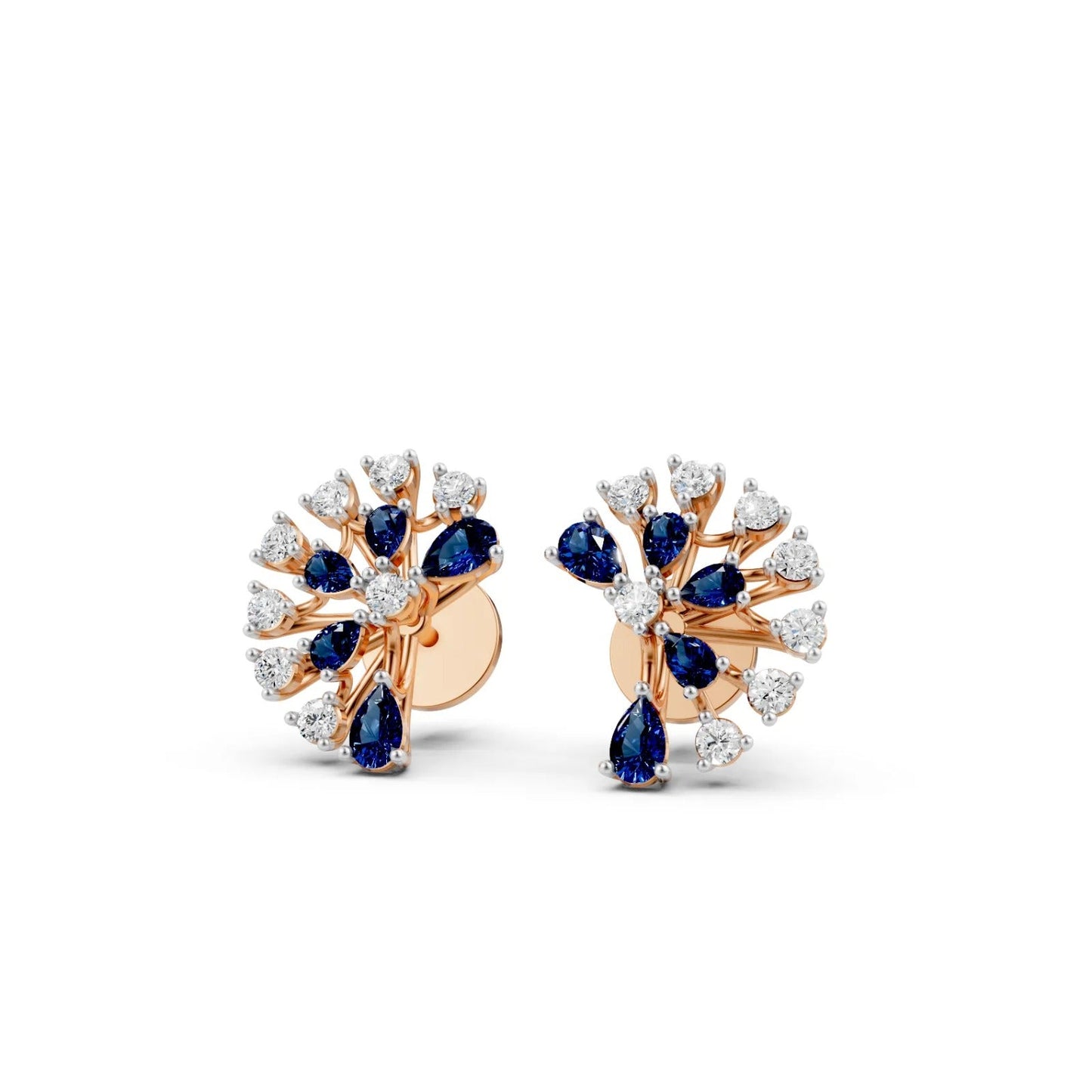 Bold Pear-Shaped Blue Color Stone Earrings Rose Gold