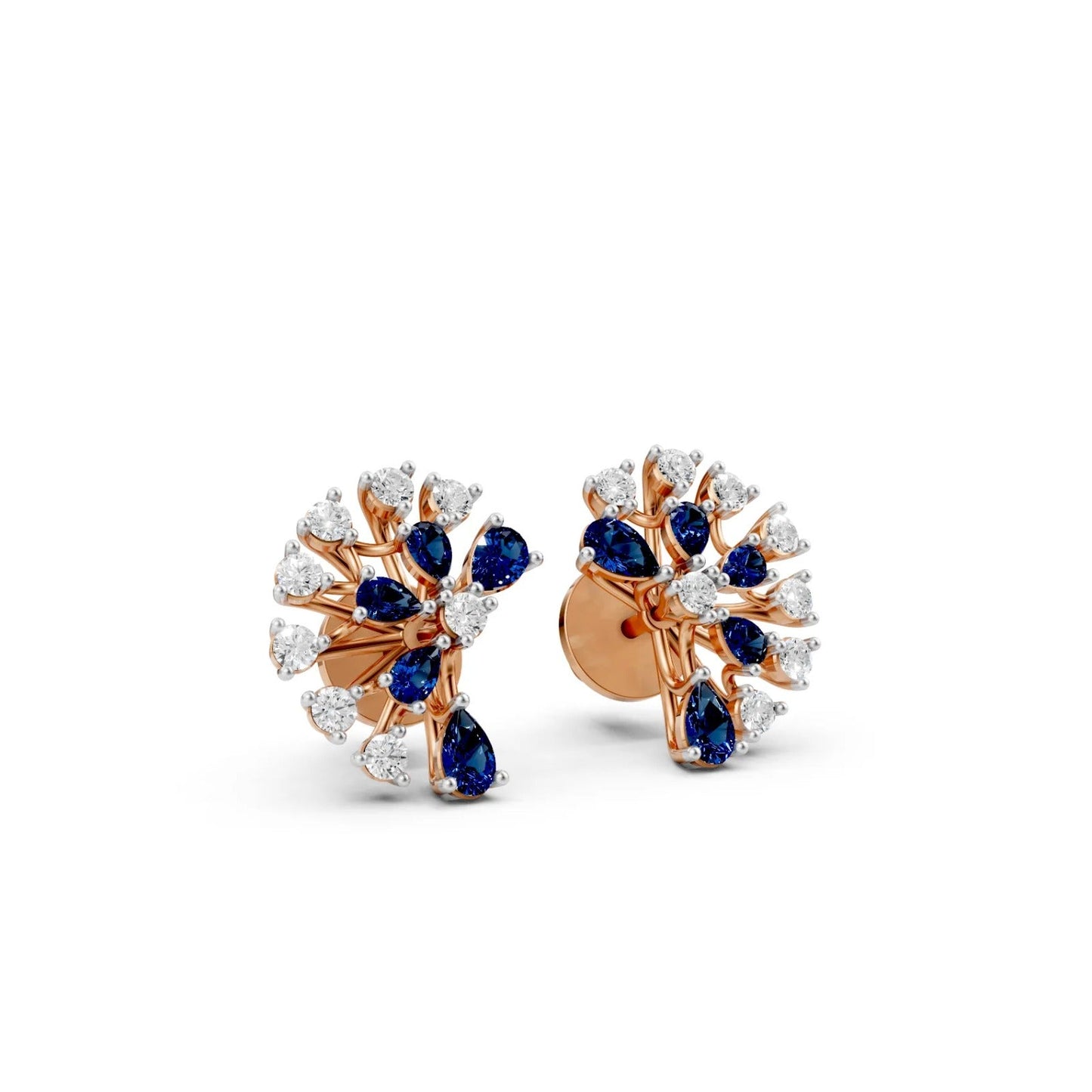 Bold Pear-Shaped Blue Color Stone Earrings Rose Gold