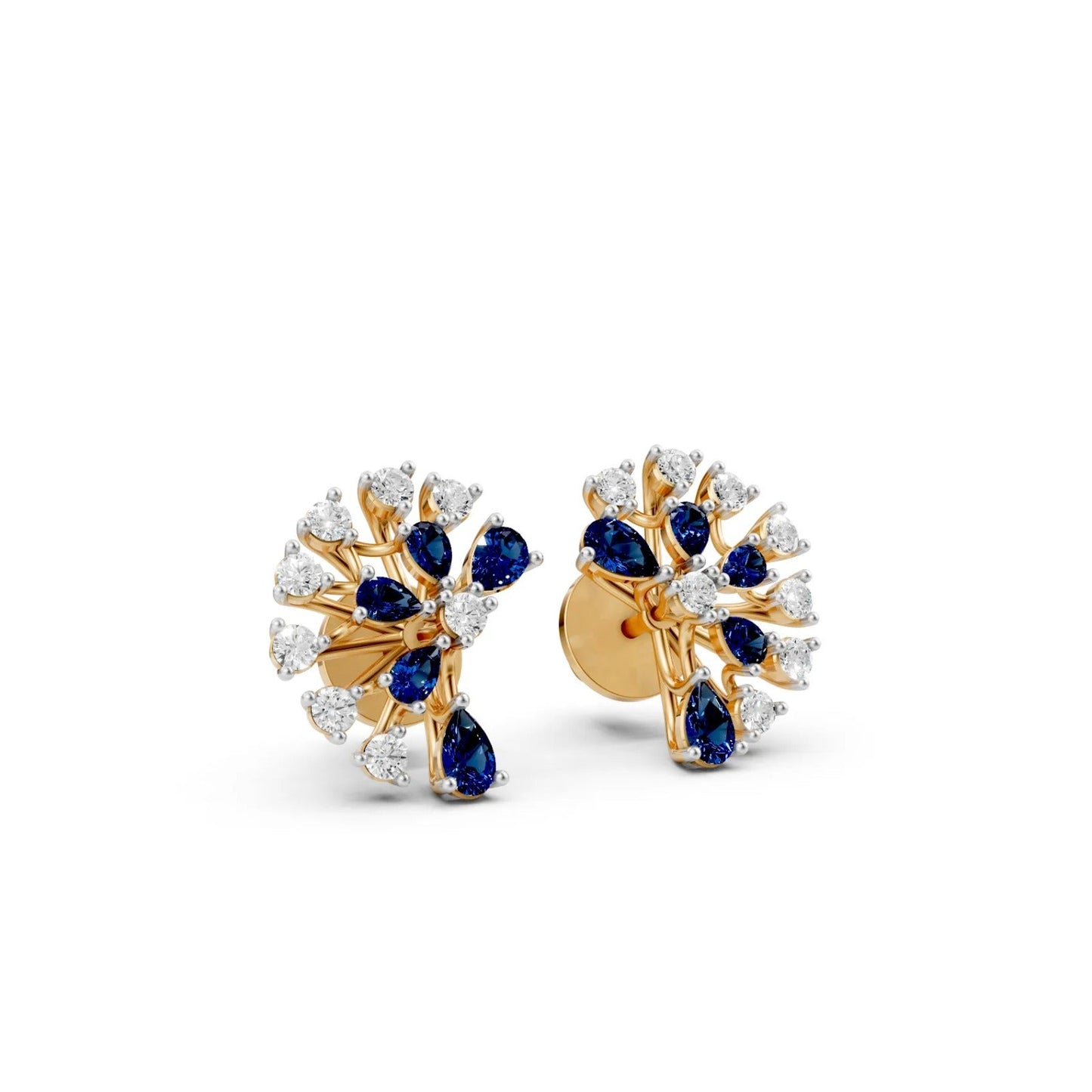 Bold Pear-Shaped Blue Color Stone Earrings Yellow Gold