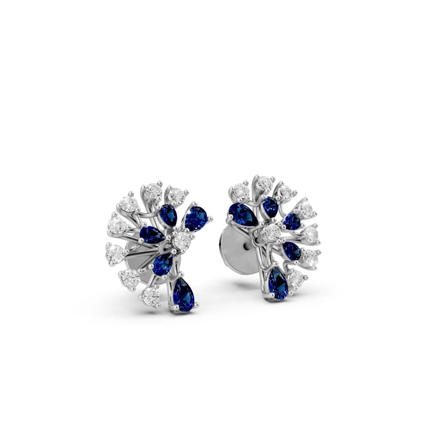 Bold Pear-Shaped Blue Color Stone Earrings White Gold