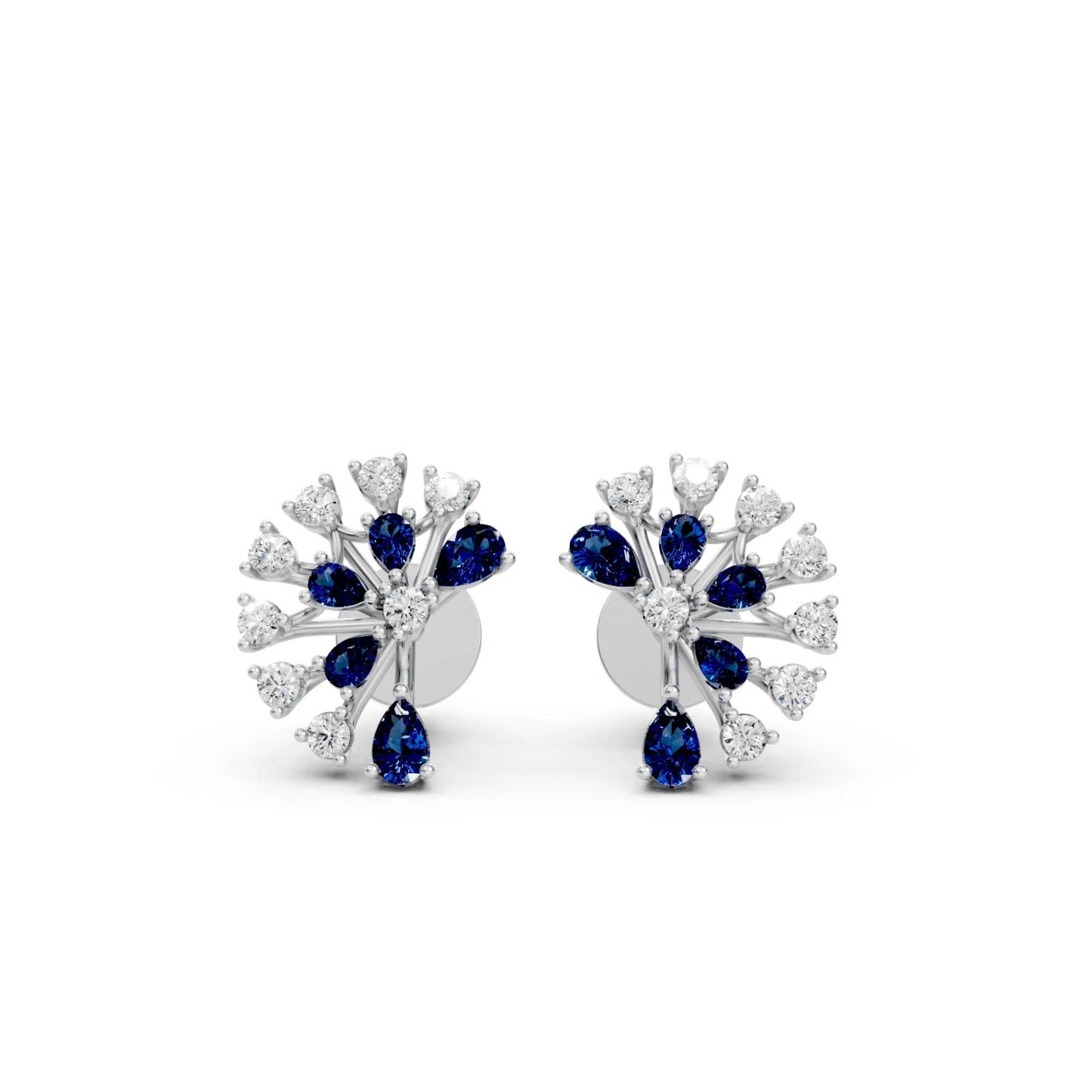 Bold Pear-Shaped Blue Color Stone Earrings White Gold