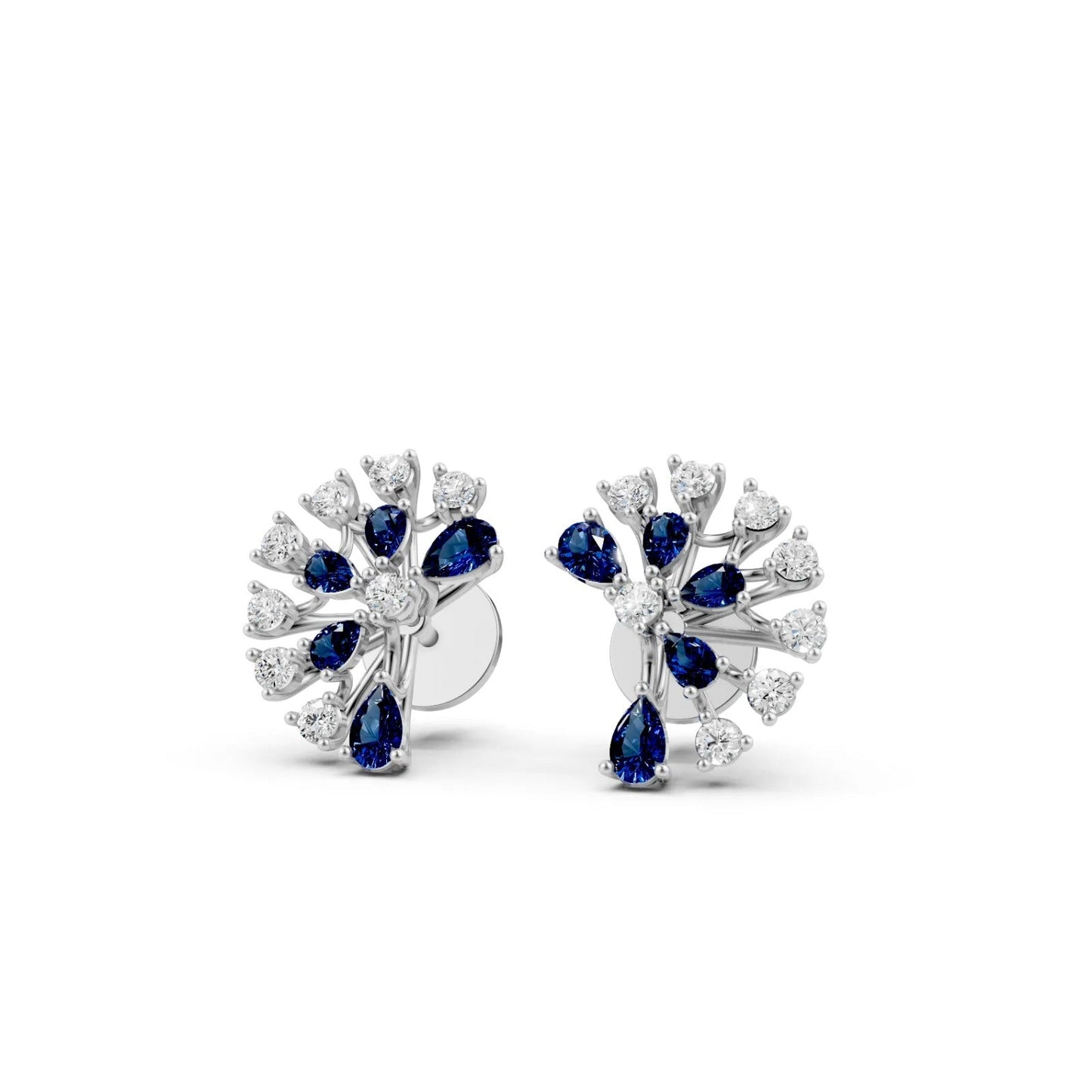 Bold Pear-Shaped Blue Color Stone Earrings White Gold