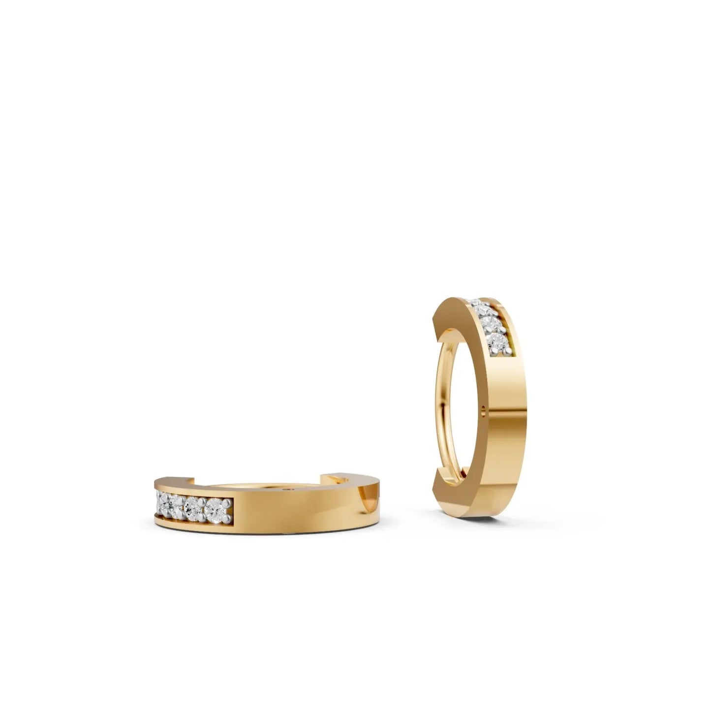Minimal Diamond Huggie Hoop Earrings Yellow Gold