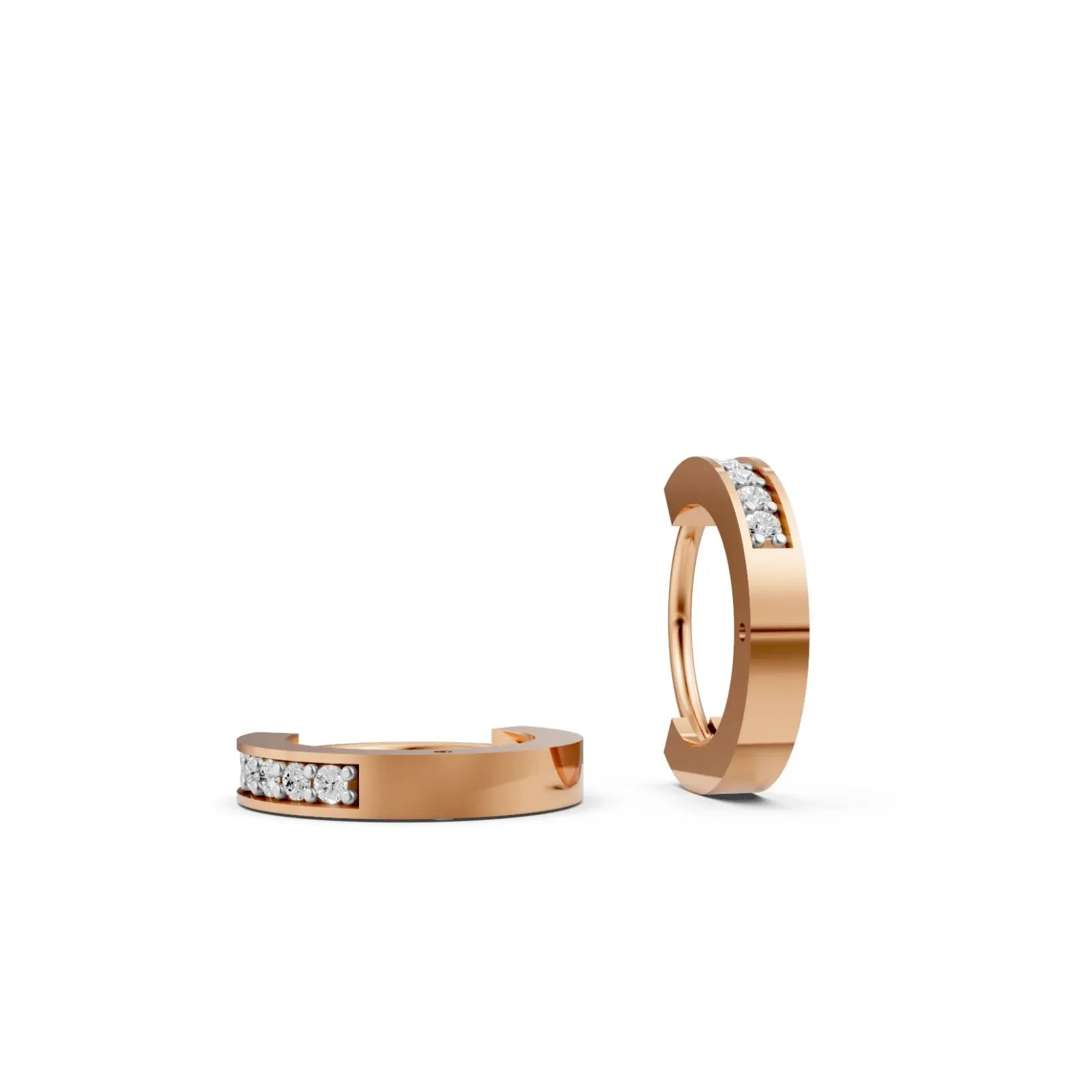 Minimal Diamond Huggie Hoop Earrings Rose Gold