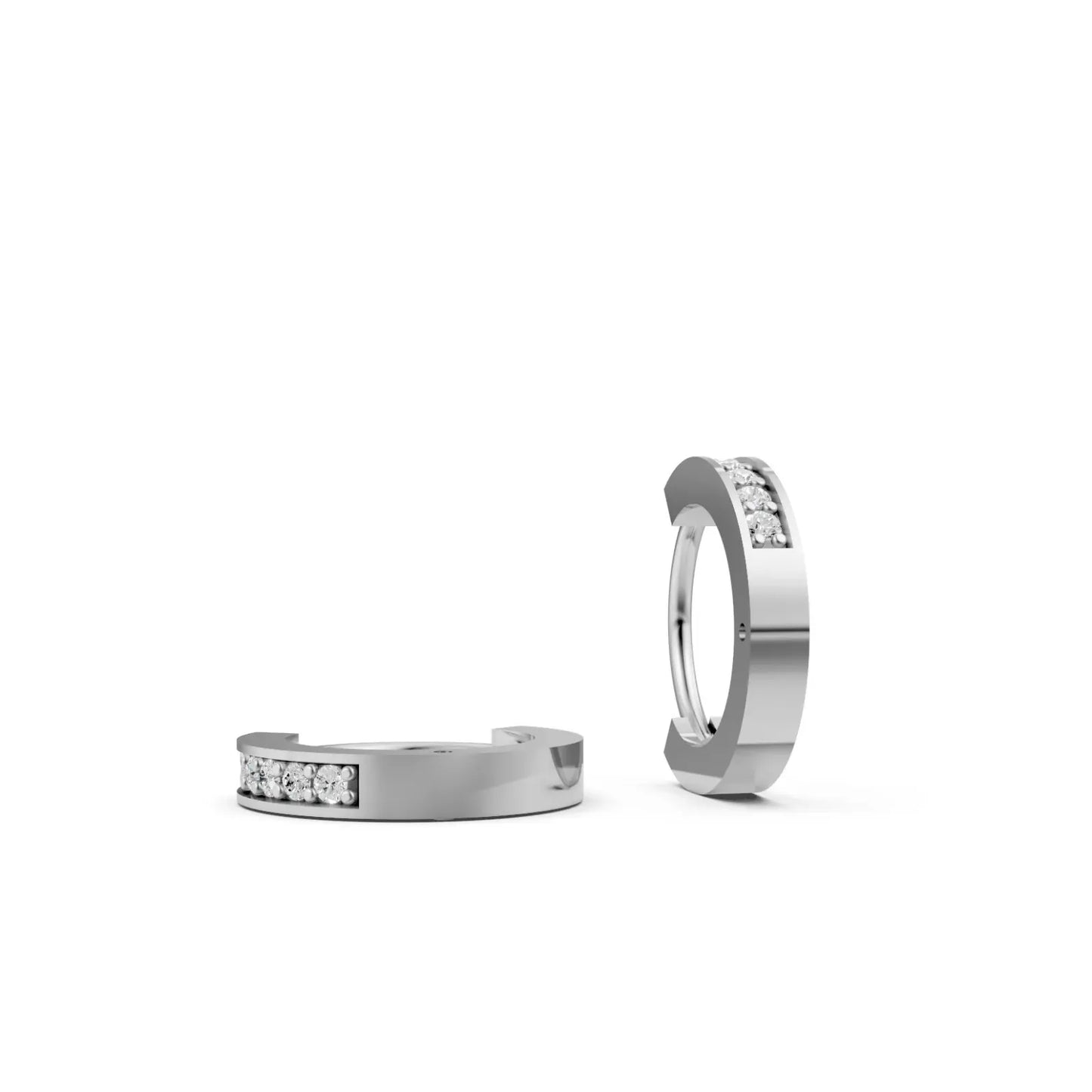 Minimal Diamond Huggie Hoop Earrings White Gold