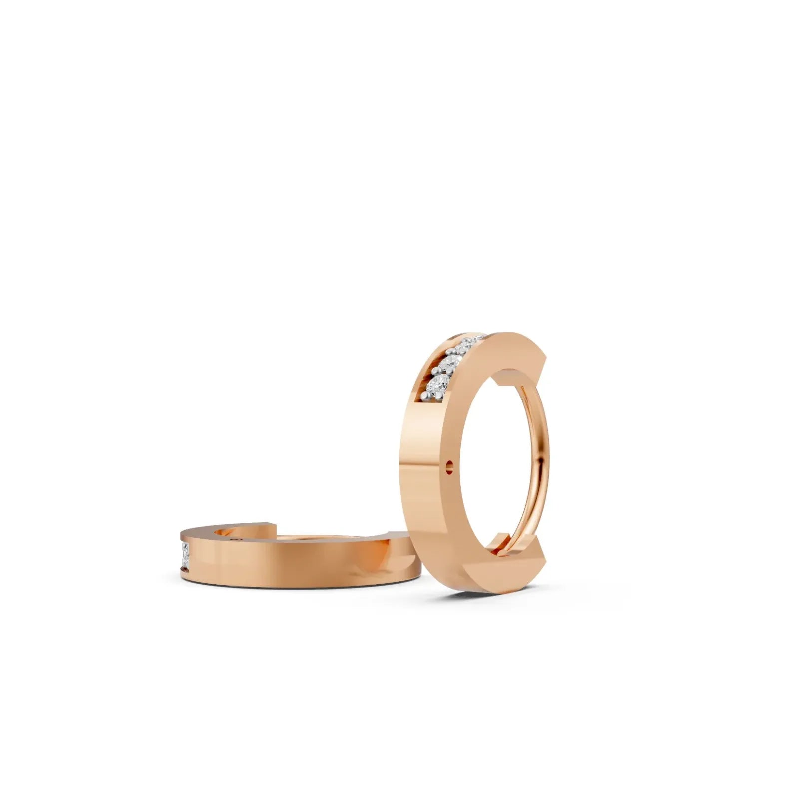 Minimal Diamond Huggie Hoop Earrings Rose Gold