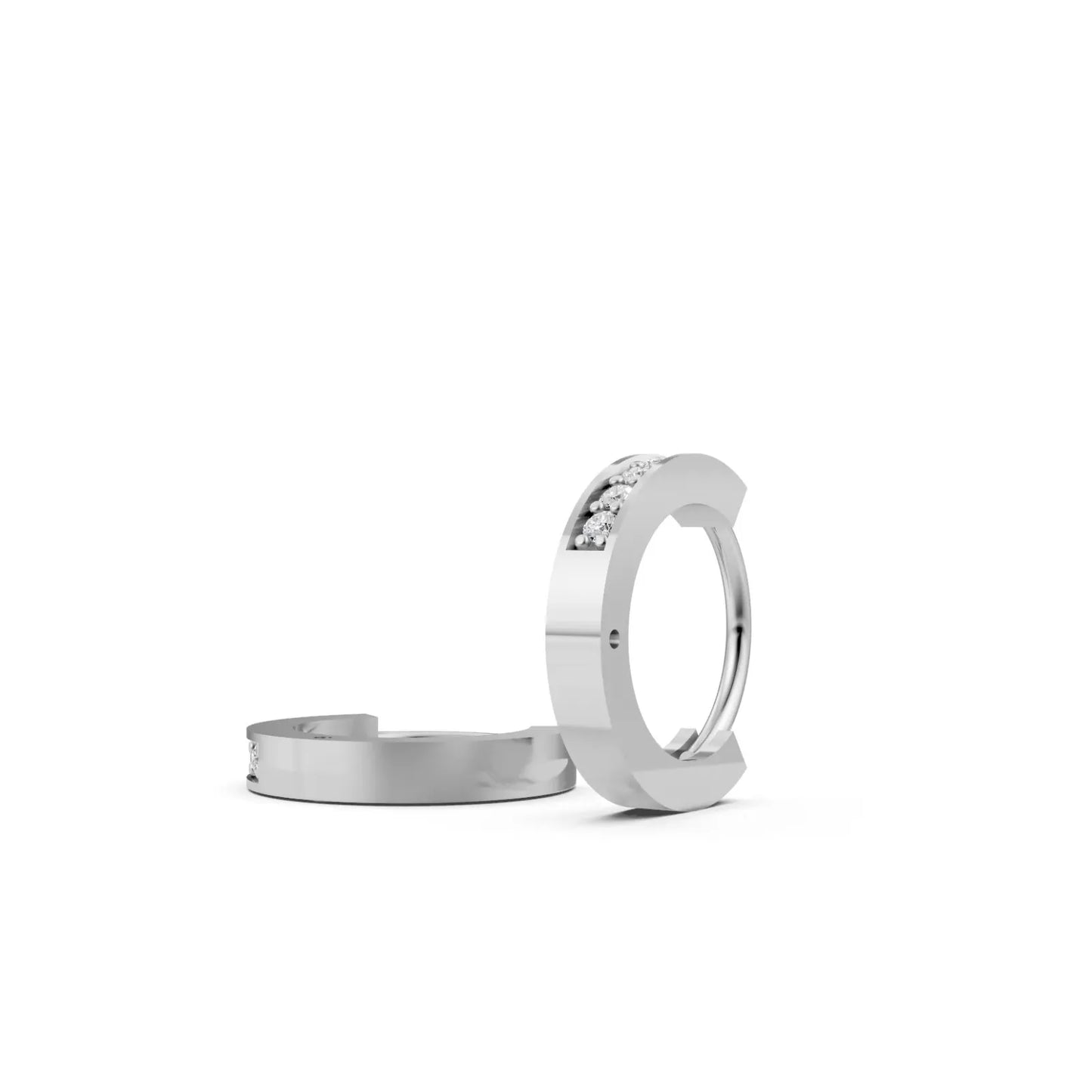 Minimal Diamond Huggie Hoop Earrings White Gold