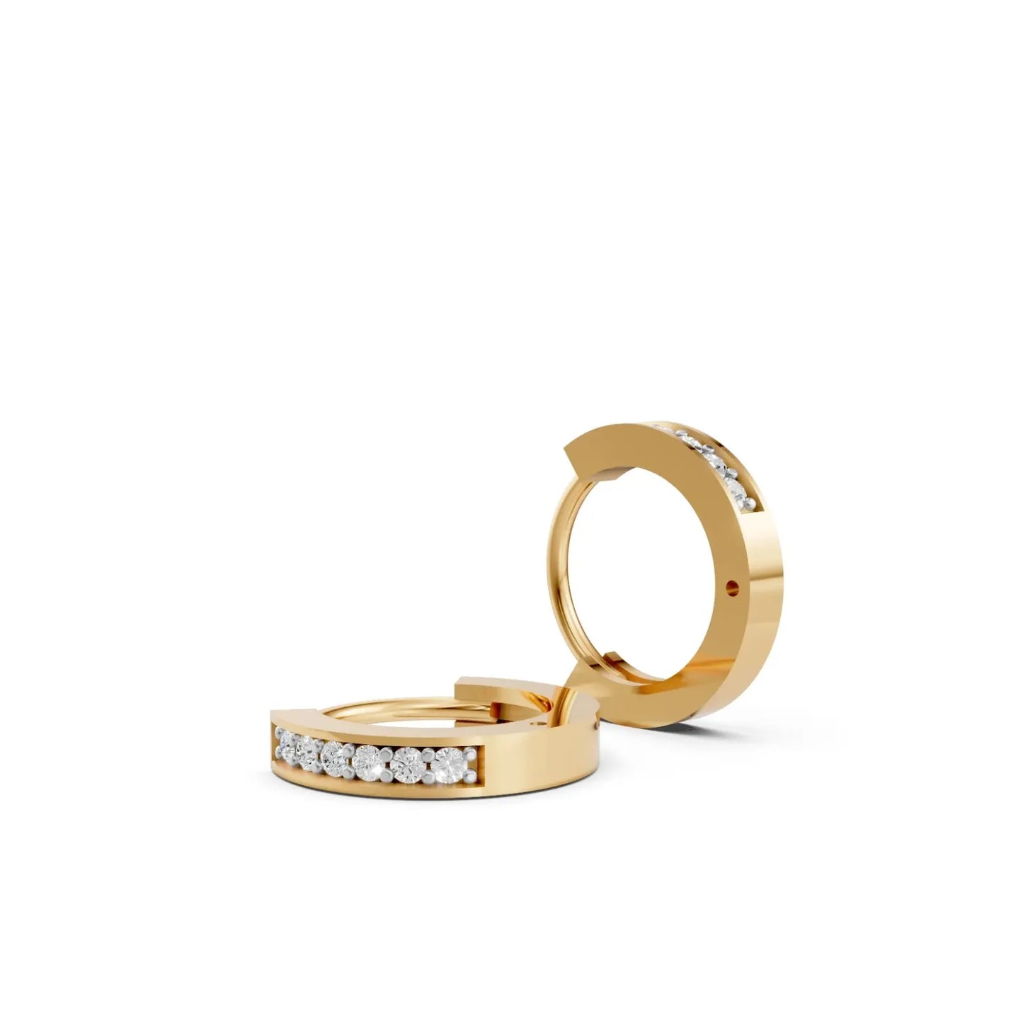 Minimal Diamond Huggie Hoop Earrings Yellow Gold