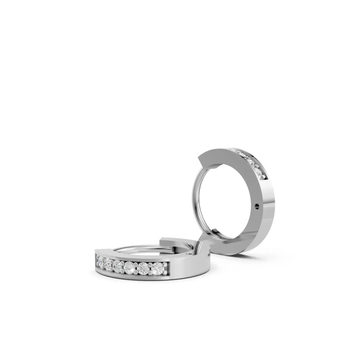 Minimal Diamond Huggie Hoop Earrings White Gold