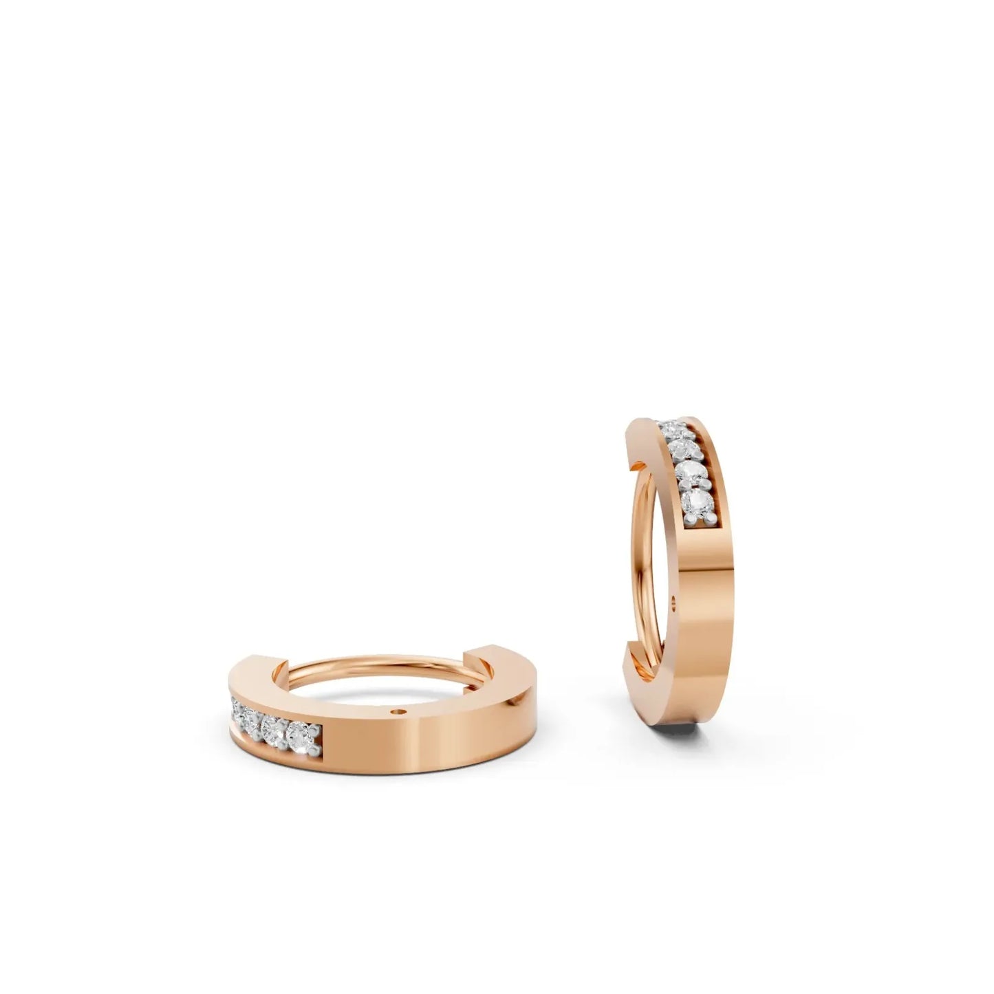 Minimal Diamond Huggie Hoop Earrings Rose Gold
