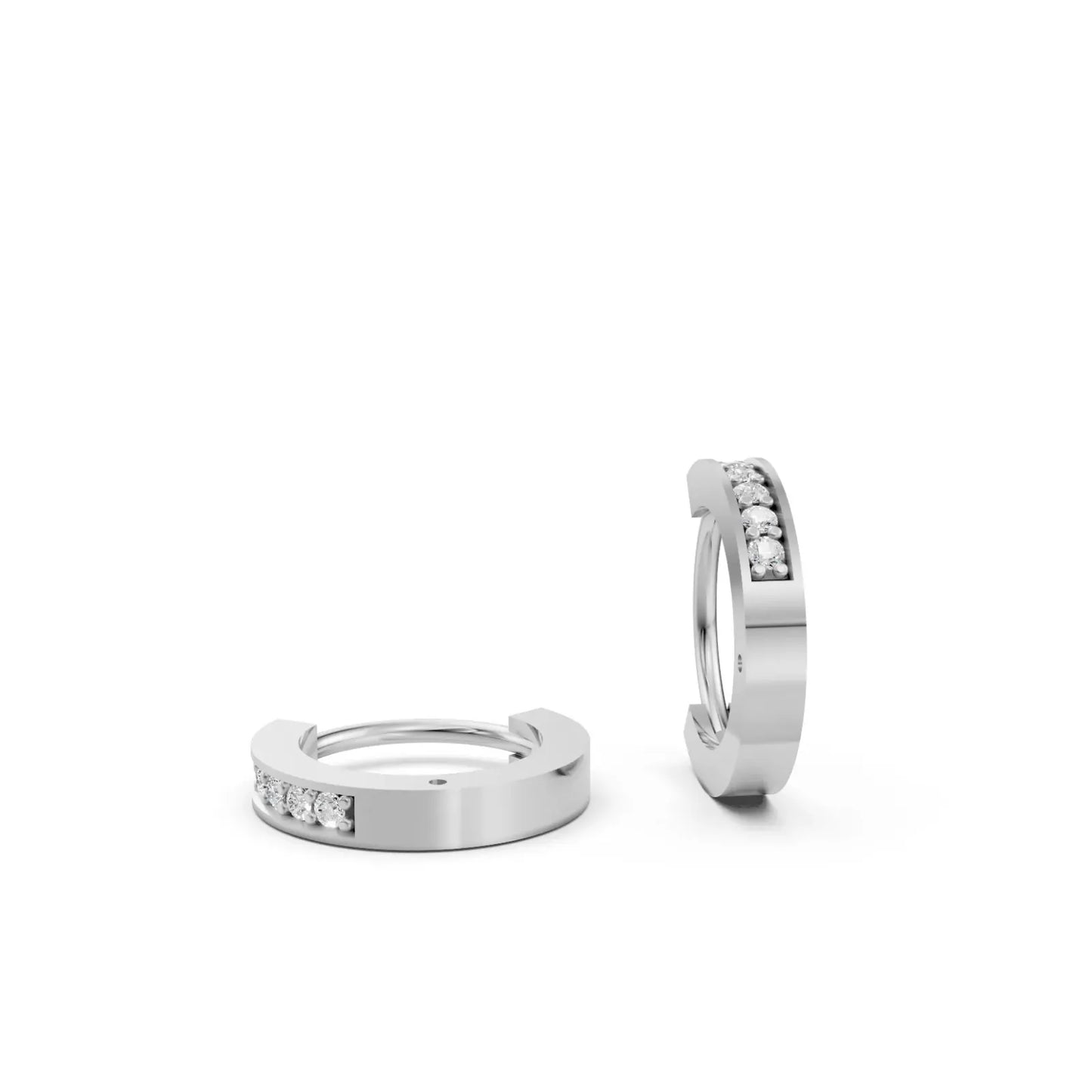 Minimal Diamond Huggie Hoop Earrings White Gold