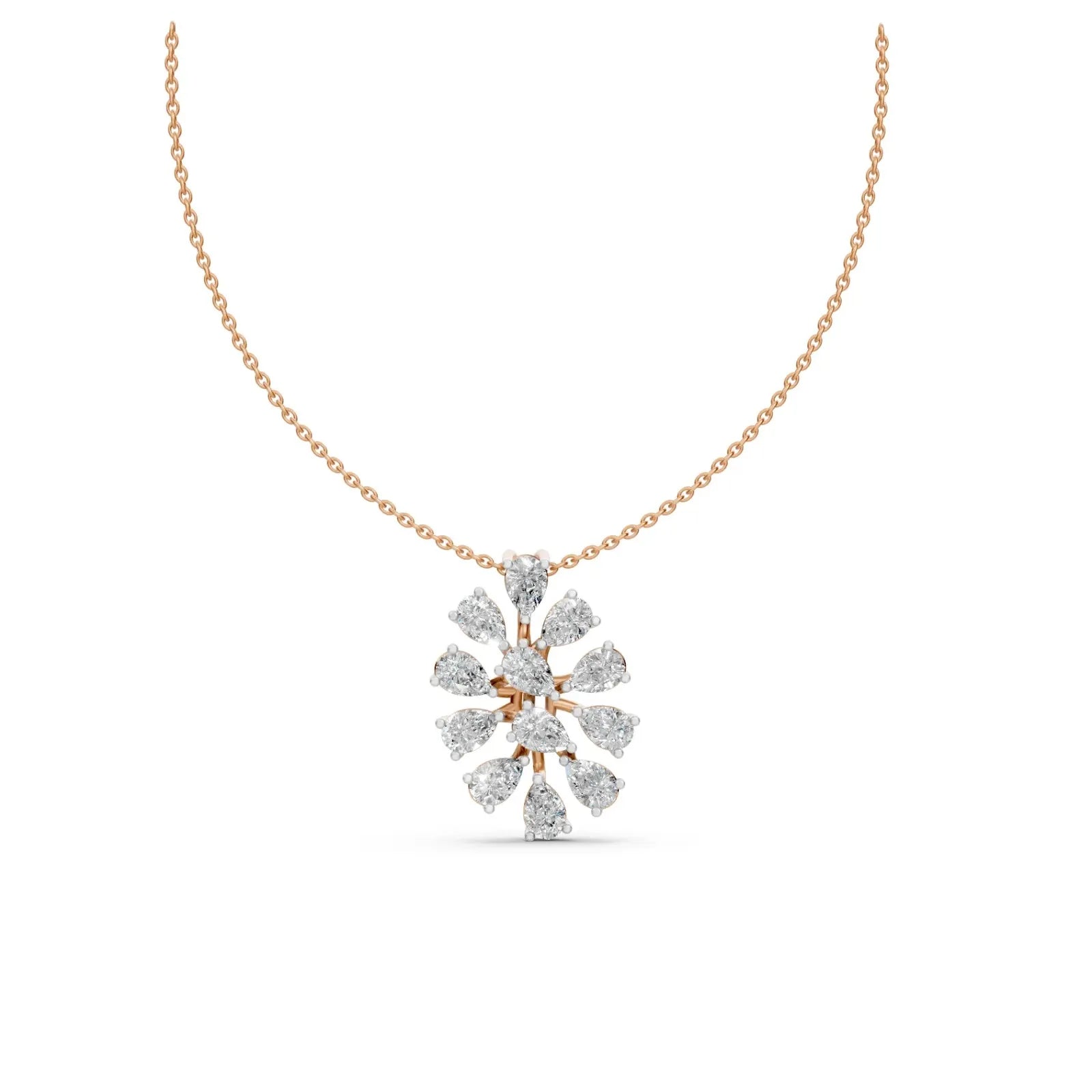 Pear Diamond Floral Pendant Rose Gold