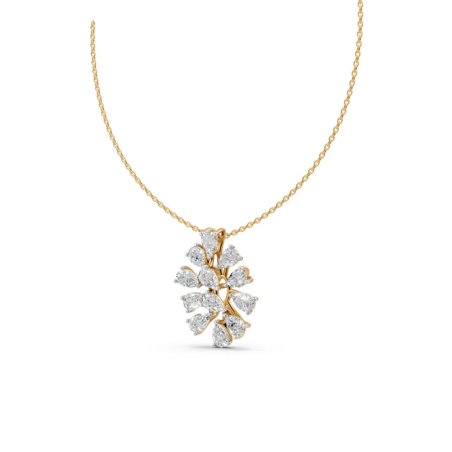 Pear Diamond Floral Pendant Yellow Gold