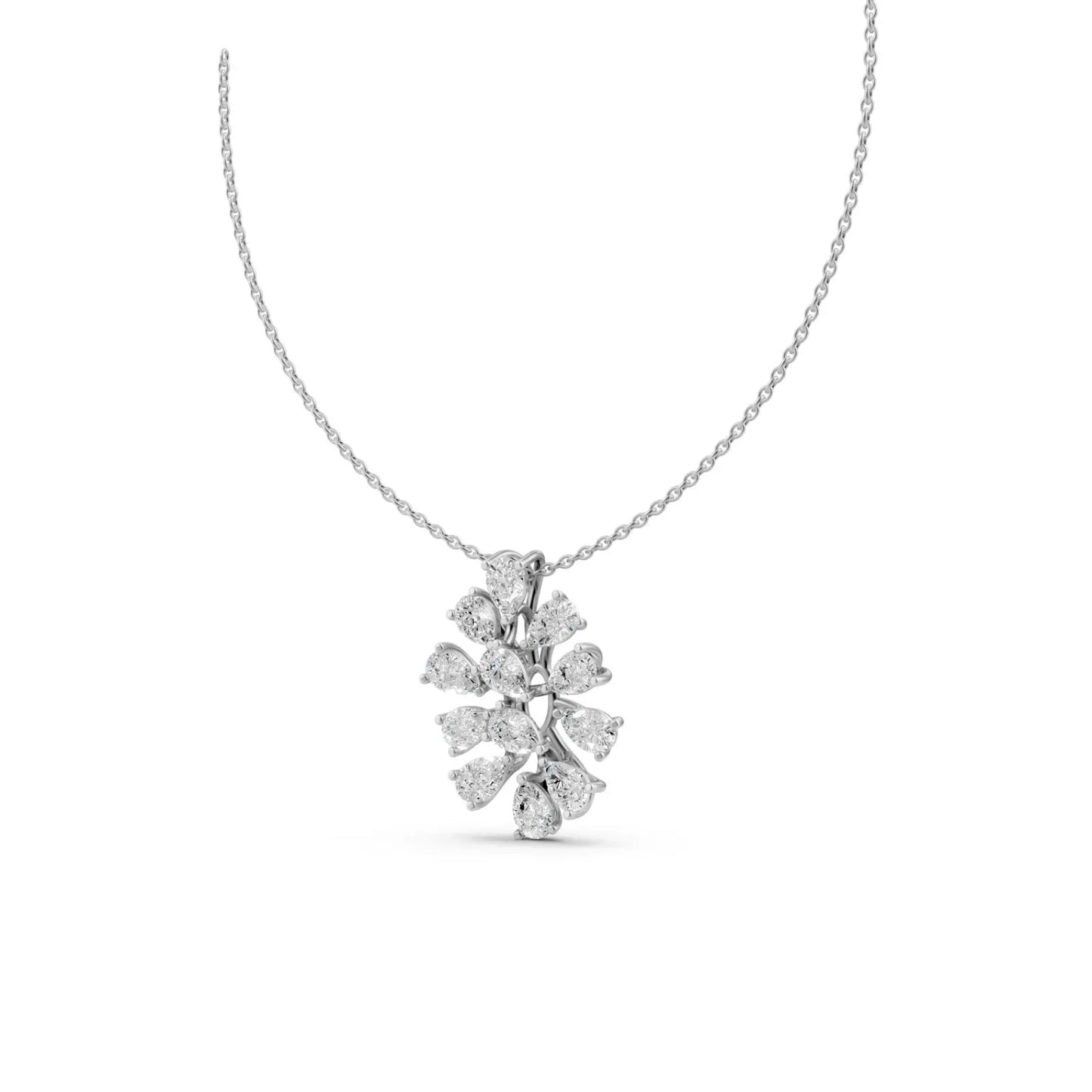 Pear Diamond Floral Pendant White Gold