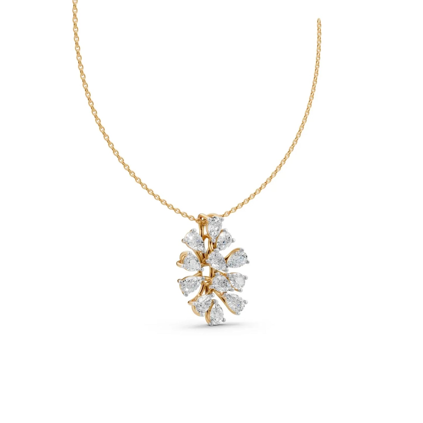 Pear Diamond Floral Pendant Yellow Gold