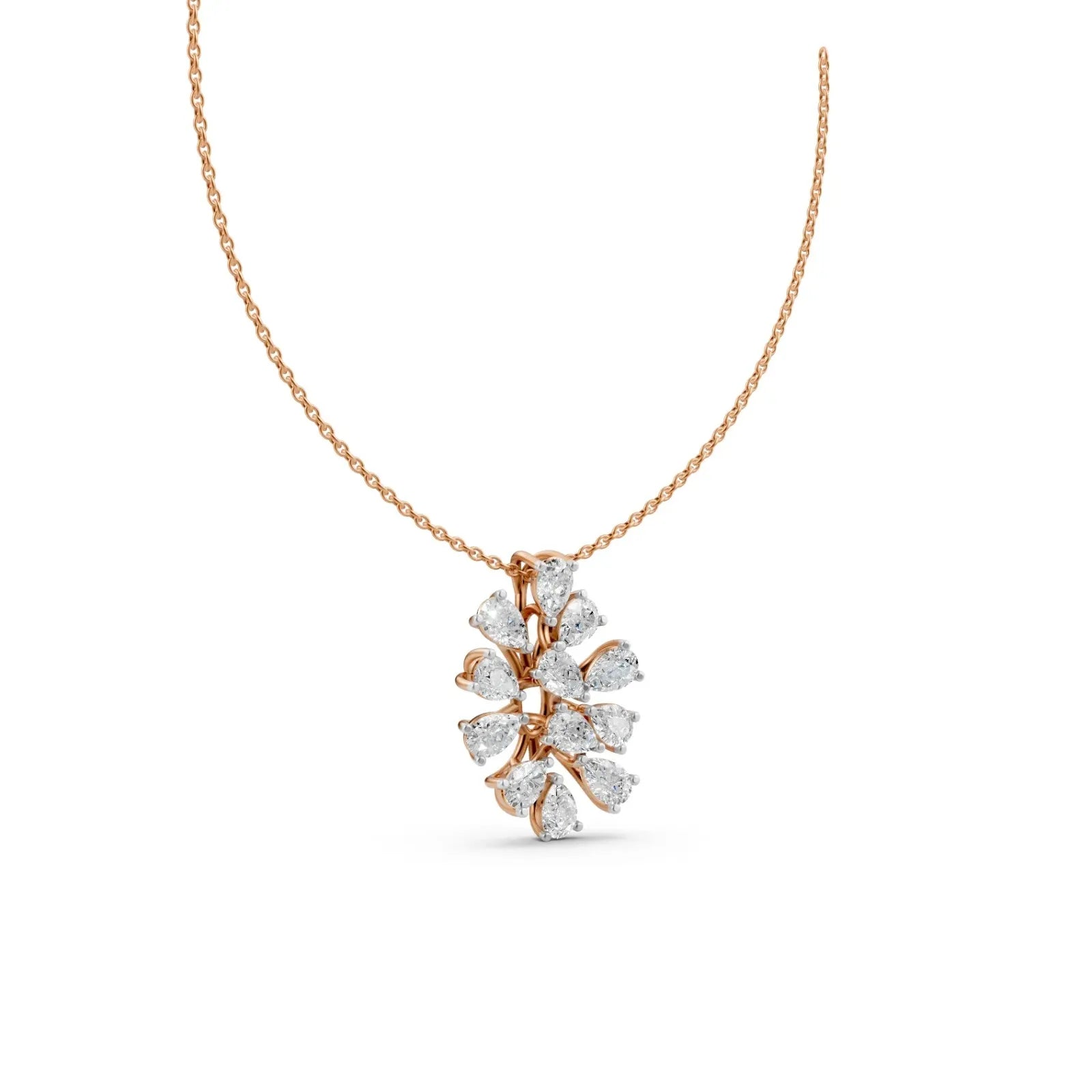 Pear Diamond Floral Pendant Rose Gold