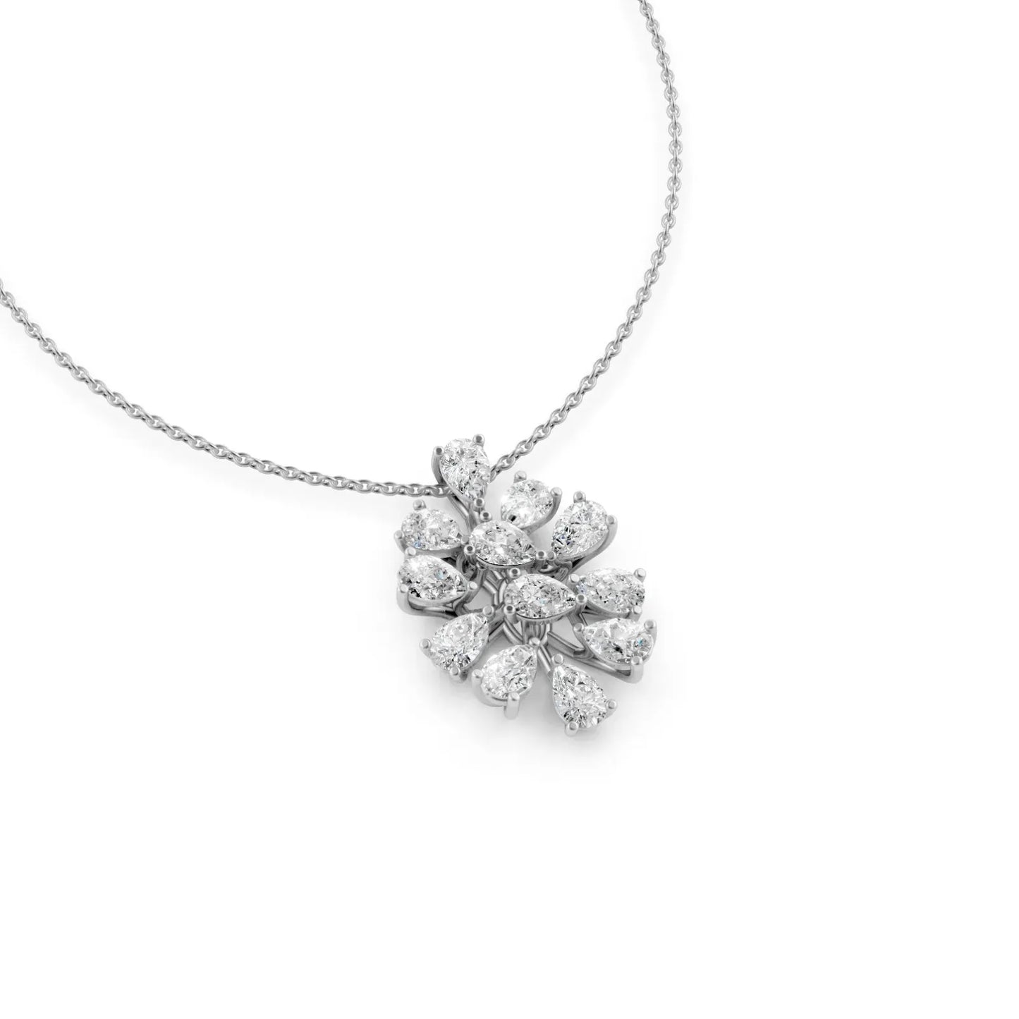 Pear Diamond Floral Pendant White Gold