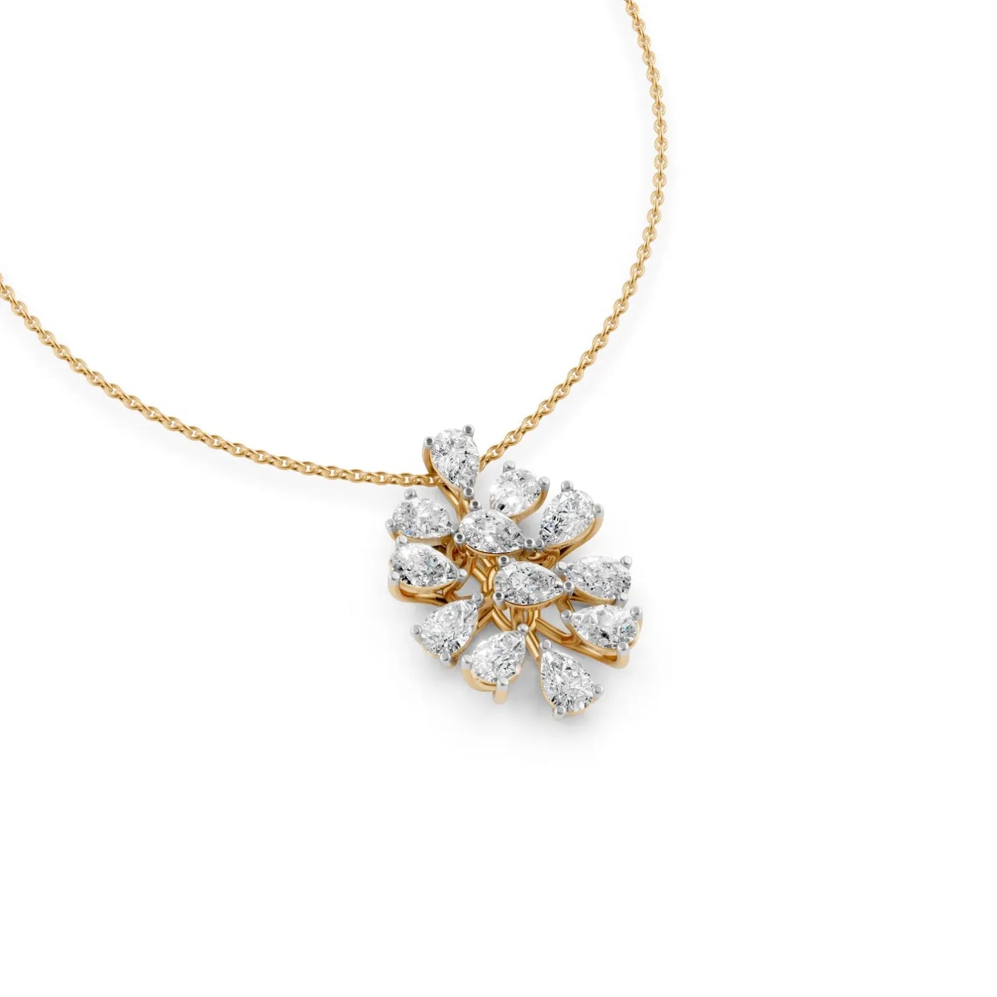 Pear Diamond Floral Pendant Yellow Gold