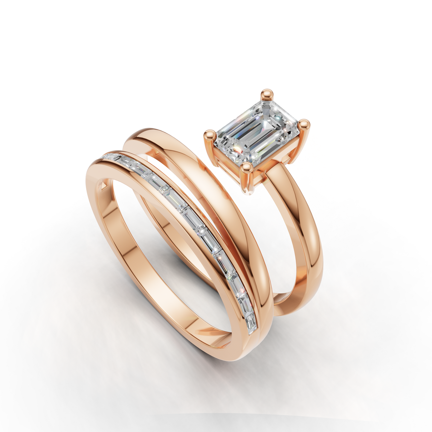 Emerald Cut Diamond Double Band Engagement Ring