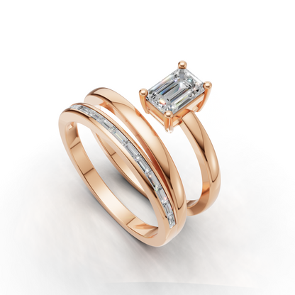 Emerald Cut Diamond Double Band Engagement Ring