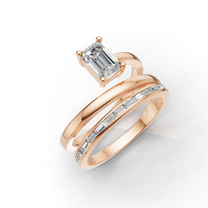 Emerald Cut Diamond Double Band Engagement Ring