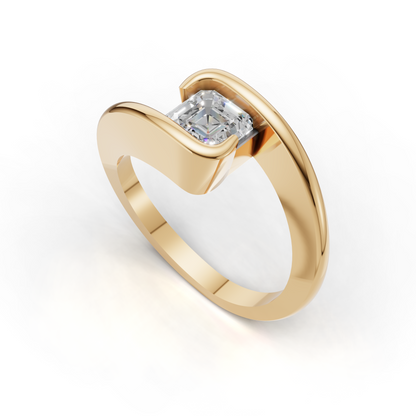 Asscher Cut Diamond Solitaire Ring – Modern Twist Band Design