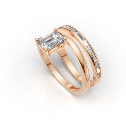 Emerald Cut Diamond Double Band Engagement Ring