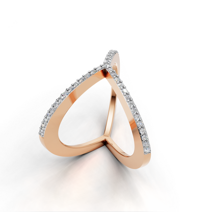 Geometric V and Circle Diamond Ring – Contemporary Designer Statement Ring