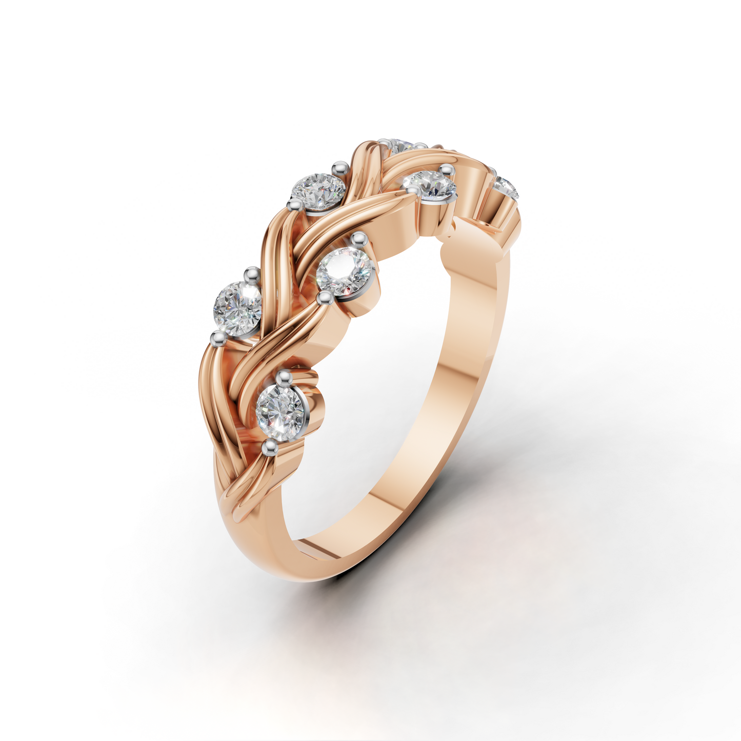 Braided Twisted Diamond Ring Band