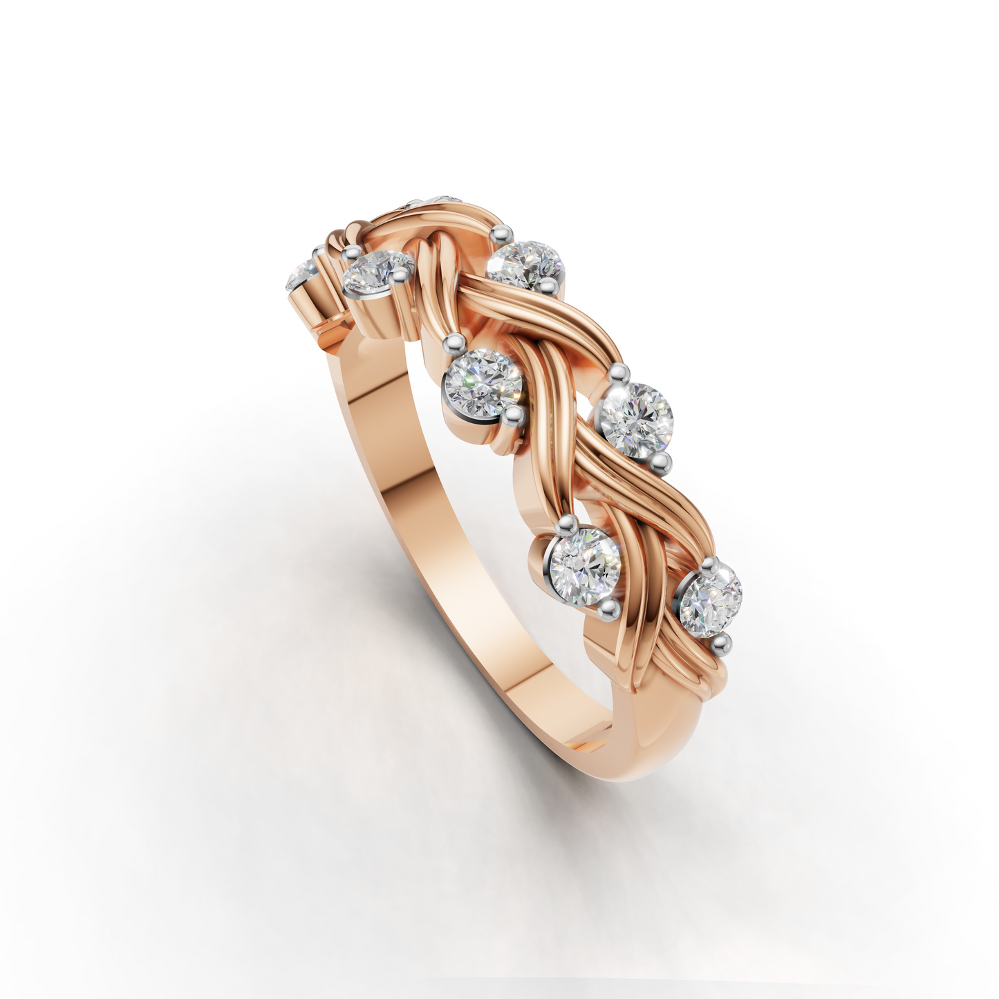Braided Twisted Diamond Ring Band