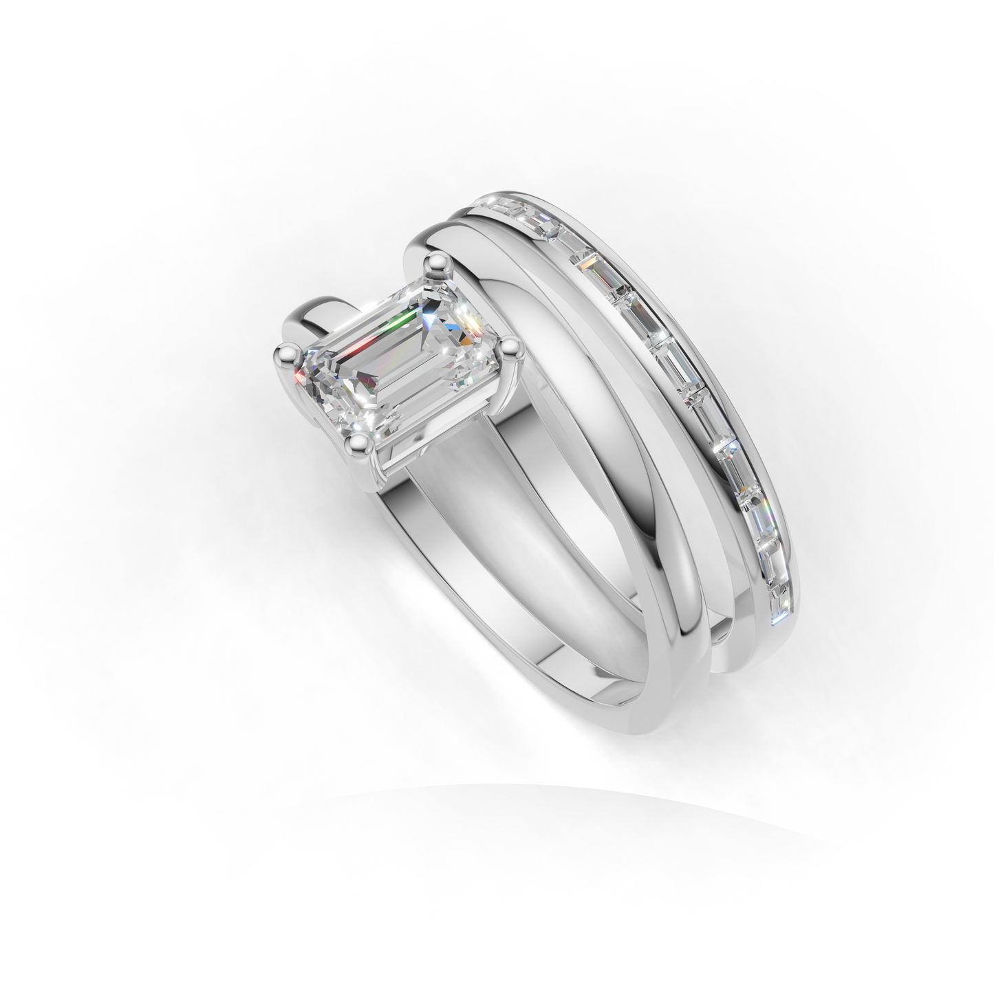 Emerald Cut Diamond Double Band Engagement Ring