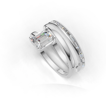 Emerald Cut Diamond Double Band Engagement Ring