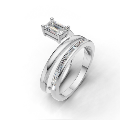 Emerald Cut Diamond Double Band Engagement Ring